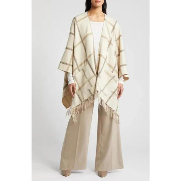 New Nordstrom Reversible Wool Cashmere Ruana In Beige One Size #S8204